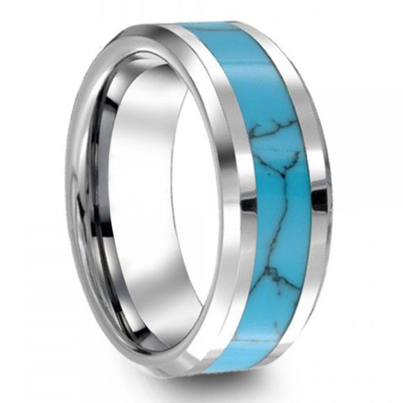 Other - 🆕Blue Turquoise Band Titanium Ring For Men or women 8MM